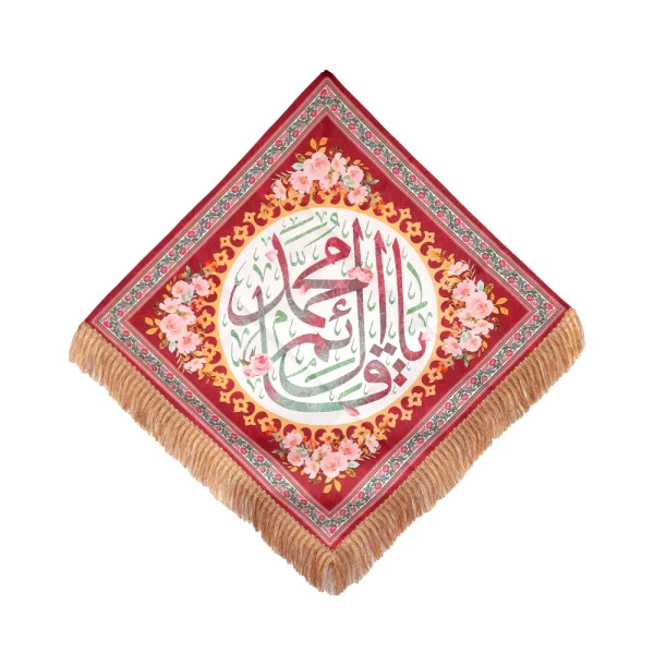 کتیبه نیمه شعبان لوزی مخمل با شعار سلام یا قائم آل محمد زمینه قرمز