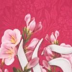 کتیبه نیمه شعبان مخمل با شعار قائم آل محمد زمینه گل و صورتی عمودی تک عددی