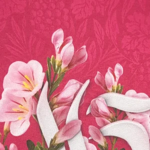 کتیبه نیمه شعبان مخمل با شعار قائم آل محمد زمینه گل و صورتی عمودی تک عددی