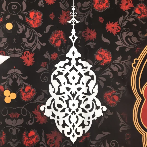 کتیبه مخمل با شعار یا علی ابن ابی طالب یاوصی رسول الله یایعسوب الدین