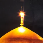 کتیبه مخمل تصویری گنبد حرم امام رضا با متن باز هم زائرتان نیستم از دور سلام