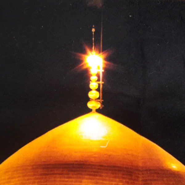 کتیبه مخمل تصویری گنبد حرم امام رضا با متن باز هم زائرتان نیستم از دور سلام