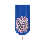 کتیبه نیمه شعبان مخمل اللهم عجل لولیک الفرج زمینه گل و آبی عمودی تک عددی