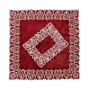 جانماز مخمل دوتیکه نگین دار سایز بزرگ رنگ زرشکی 36*36 کد 0351