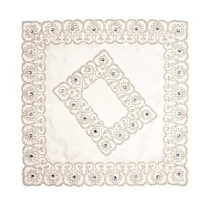 جانماز شکوه دوتیکه نگین دار سایز بزرگ رنگ سفید 36*36 کد 0353