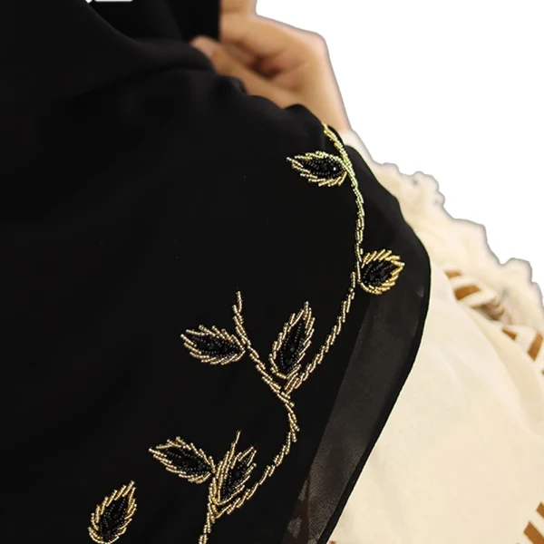 روسری جواهر دوزی 130 حریر شیفون مشکی طرح 4 کد 3217