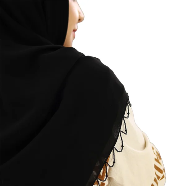 روسری جواهر دوزی 130 حریر شیفون مشکی طرح 1 کد 3208