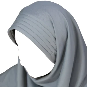 مقنعه ابر دوزی 75 تترون رنگ طوسی نقره ای کد 1504