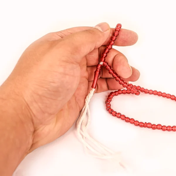 تسبیح 101 عددی دانه گرد پلاستیکی رنگ قرمز کد 0395