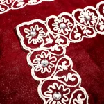 جانماز مخمل دوتیکه نگین دار سایز بزرگ رنگ زرشکی 36*36 کد 0351