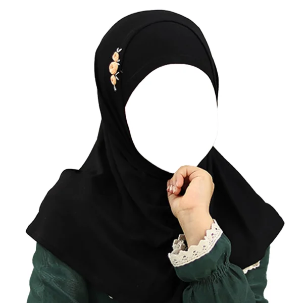 مقنعه دو تکه گل دوزی بچه گانه ویسکوز مشکی گلدوزی گلبهی کد 2203