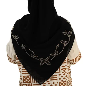 روسری جواهر دوزی 130 حریر شیفون مشکی طرح 4 کد 3217