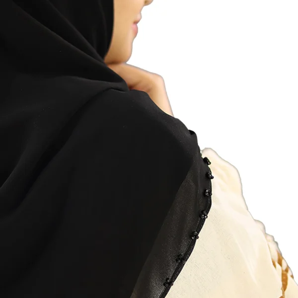 روسری جواهر دوزی 130 حریر شیفون مشکی طرح 3 کد 3218