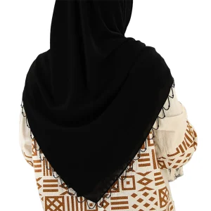 روسری جواهر دوزی 130 حریر شیفون مشکی طرح 1 کد 3208