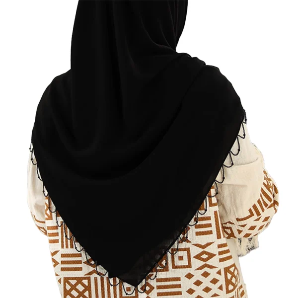 روسری جواهر دوزی 130 حریر شیفون مشکی طرح 1 کد 3208