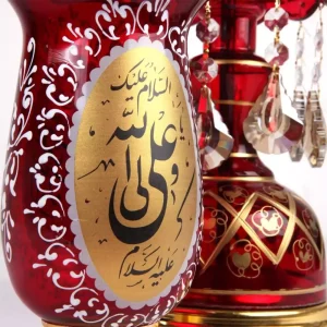 شمعدان برقی السلام علیک یا اباالفضل العباس یا علی ارتفاع 50 سانتیمتر رنگ قرمز کد 1227