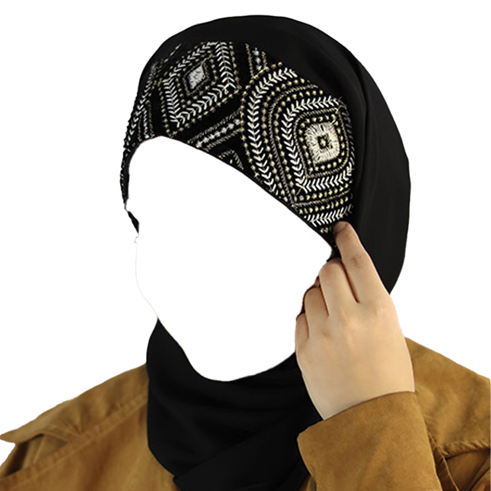 هدشال گرد سوزن دوزی ژورژت مشکی سوزن دوزی سفید کد 4024 هدشال گرد سوزن دوزی ژورژت مشکی سوزن دوزی سفید کد 4024