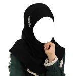 مقنعه دو تکه گل دوزی بچه گانه ویسکوز مشکی گلدوزی طوسی کد 2203