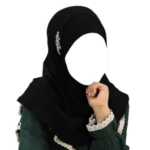 مقنعه دو تکه گل دوزی بچه گانه ویسکوز مشکی گلدوزی طوسی کد 2203