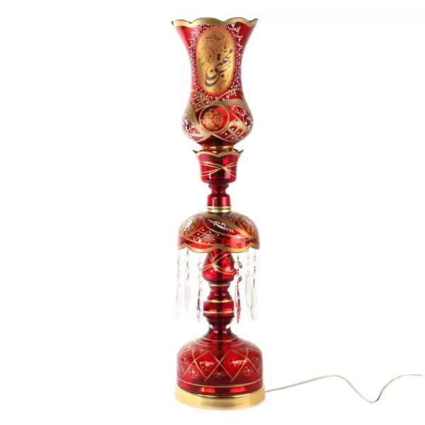 شمعدان برقی السلام علیک یا حسن المجتبی یا فاطمه ارتفاع 64 سانتیمتر رنگ قرمز کد 0945