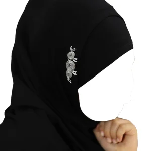 مقنعه دو تکه گل دوزی بچه گانه ویسکوز مشکی گلدوزی طوسی کد 2203