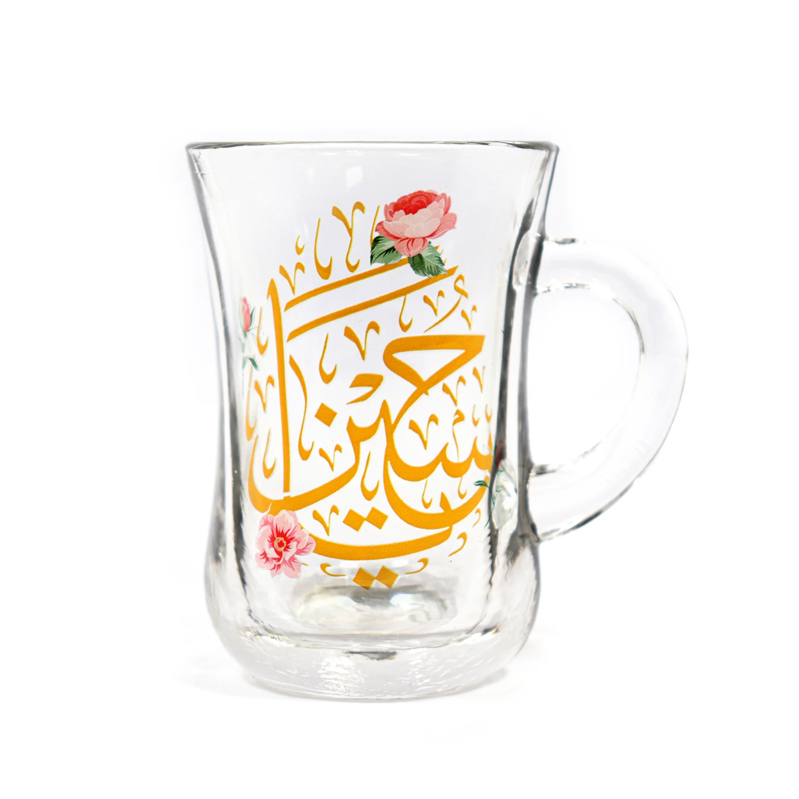 استکان کمر باریک دسته دار یا حسین طرح گل کد 1863 استکان کمر باریک دسته دار یا حسین طرح گل کد 1863