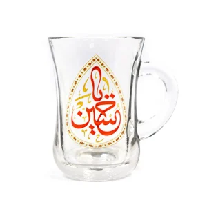 استکان کمر باریک دسته دار یا حسین طرح اشک کد 1865