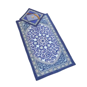 سجاده جانماز مخمل سه تیکه طرح تذهیب سورمه ای کد 0580