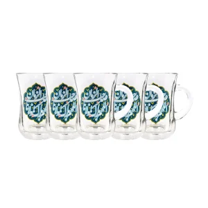 استکان کمر باریک دسته دار اللهم بارک لمولانا صاحب 6 عددی کد 0871