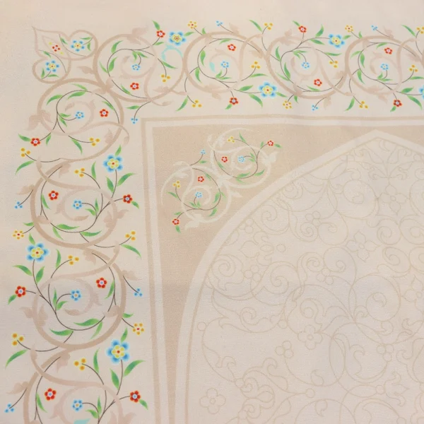 سجاده جانماز مخمل سه تیکه طرح بهشت کرم کد 0588