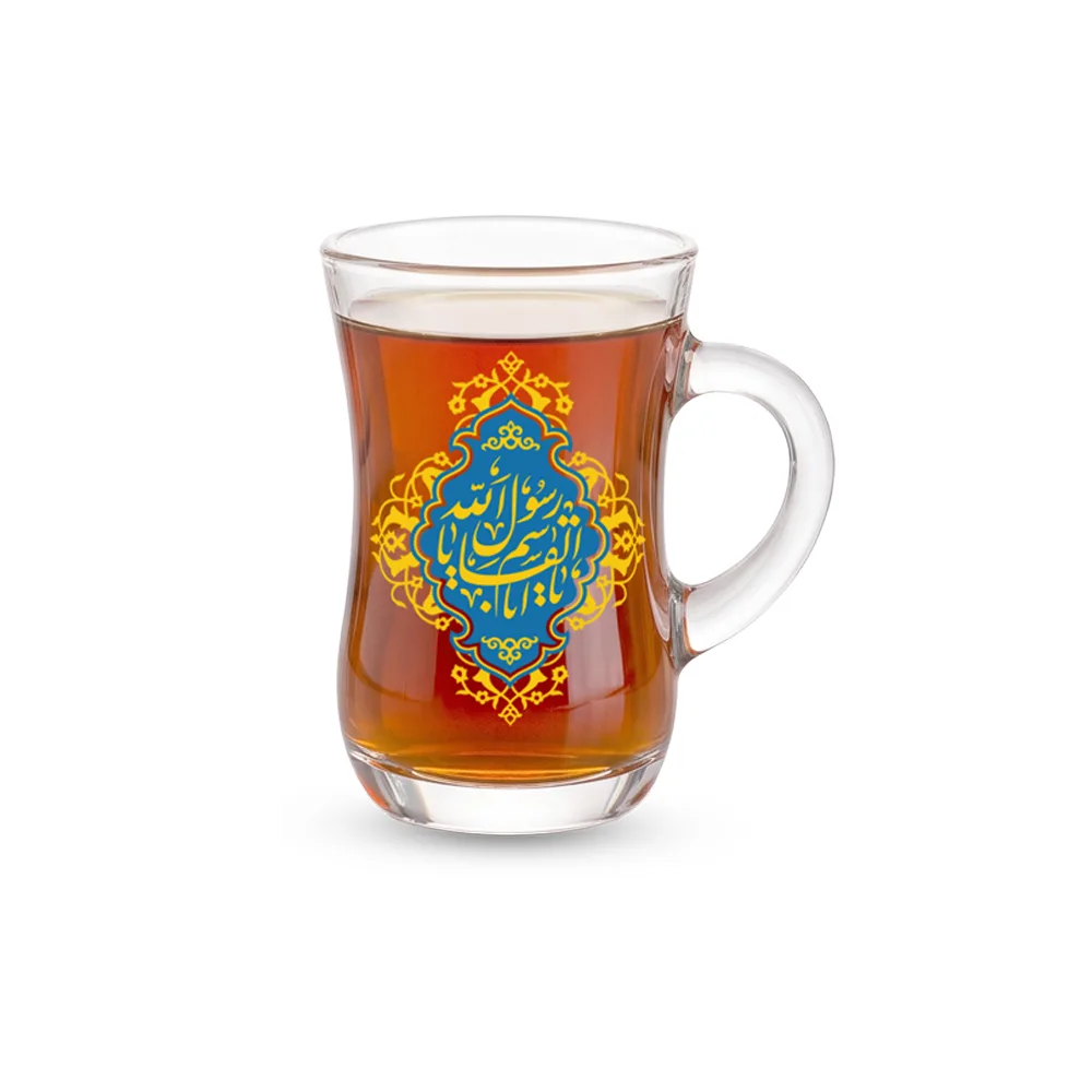 استکان کمر باریک دسته دار یا اباقاسم یا رسول الله تک عددی کد 0558