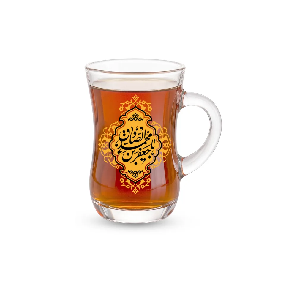 waisted-tea-glass-with-handle-model-jafar-ibn-muhammad-al-sadiq-code-0301 استکان کمر باریک دسته دار یا جعفر بن محمد الصادق کد 0301