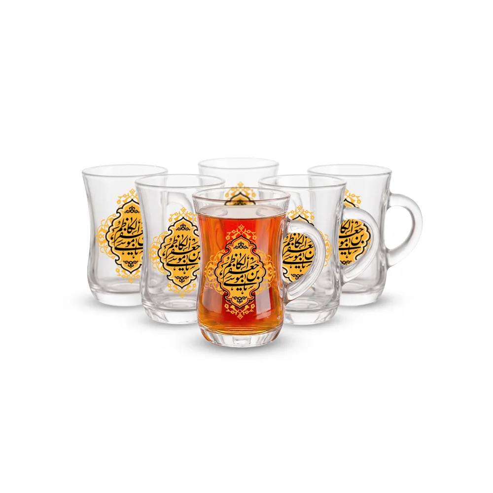 waisted-tea-glass-with-handle-model-musa-ibn-jafar-al-kazim-code-0139 استکان کمر باریک دسته دار یا موسی بن جعفر الکاظم کد 0139