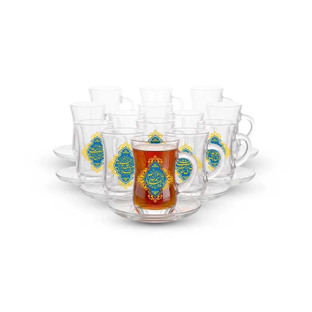 fourteen-infallibles-design-stemmed-tea-glass-set-with-handles-code-0710 ست استکان کمر باریک دسته دار طرح چهارده معصوم کد 0710