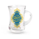 استکان کمر باریک دسته دار یا حسین ابن علی الشهیدة شش عددی زمینه آبی