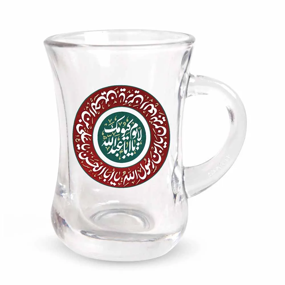 استکان کمر باریک دسته دار محرم لا یوم کیومک یا اباعبدالله شش عددی کد 2689
