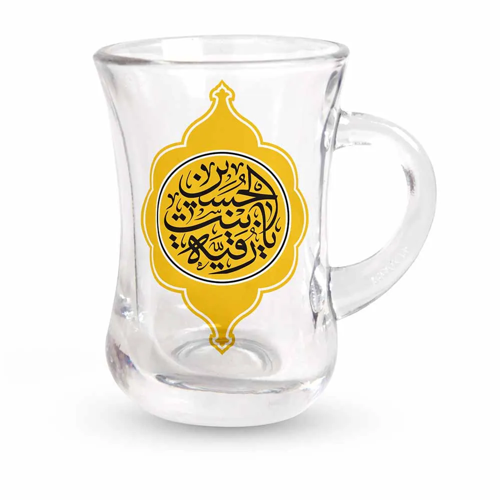 استکان کمر باریک دسته دار محرم یا رقیه بنت الحسین علیه السلام طلایی شش عددی کد 0482