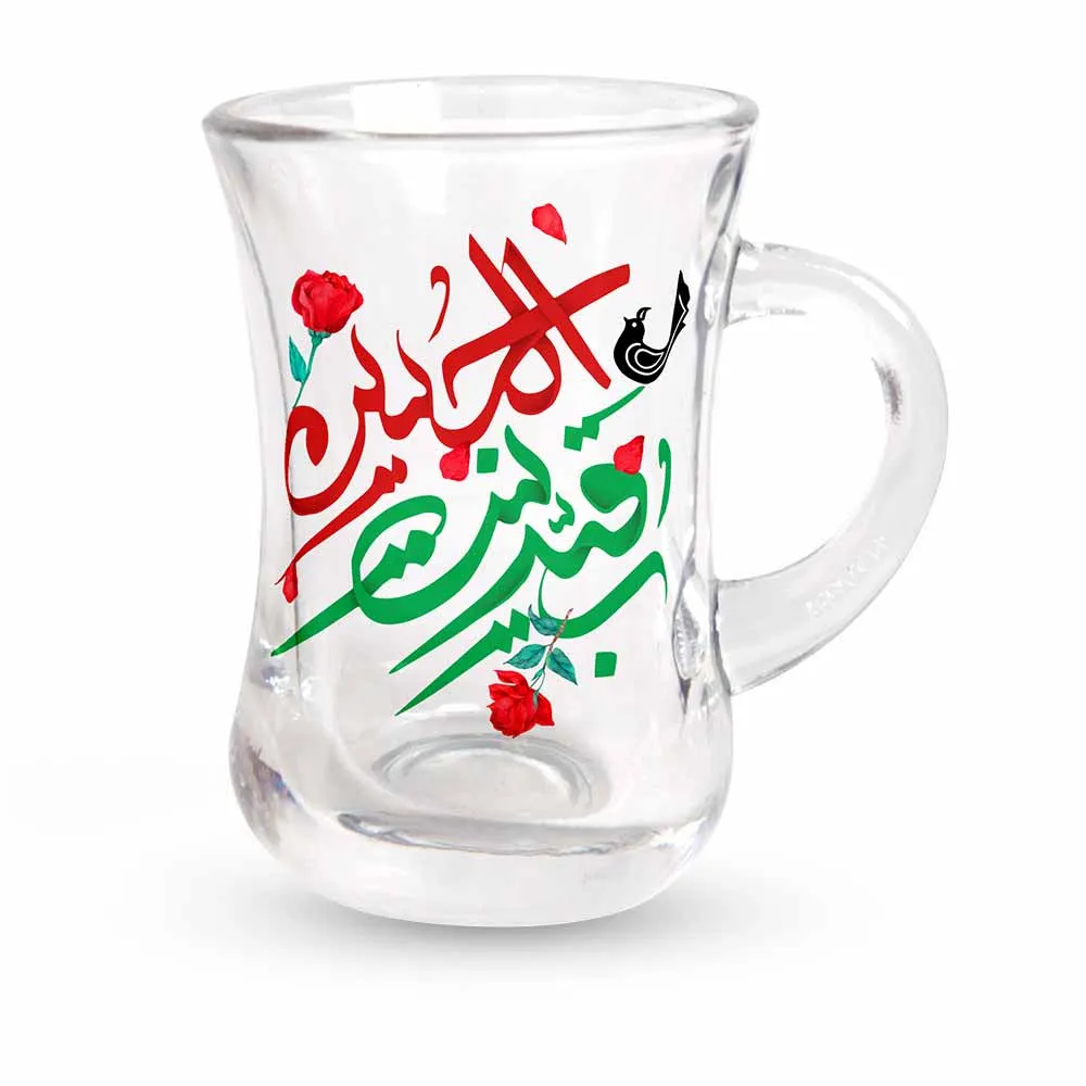 استکان کمر باریک دسته دار محرم یا رقیه بنت الحسین علیه السلام شش عددی کد 0484